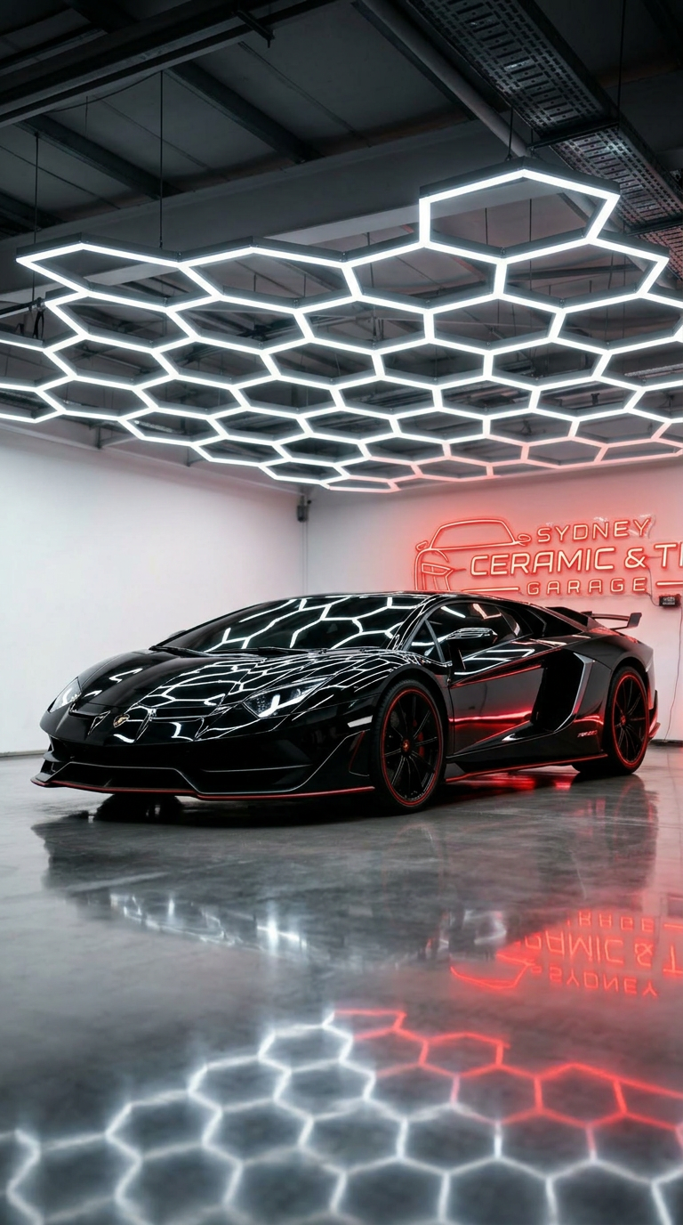 Ceramic-coated luxury sports car under studio lighting